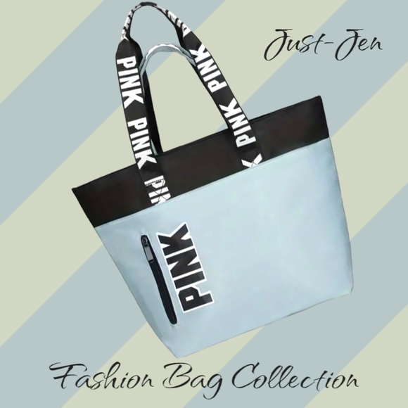 PINK... Spacious Light Blue and Black Tote Bag. - Picture 9 of 10
